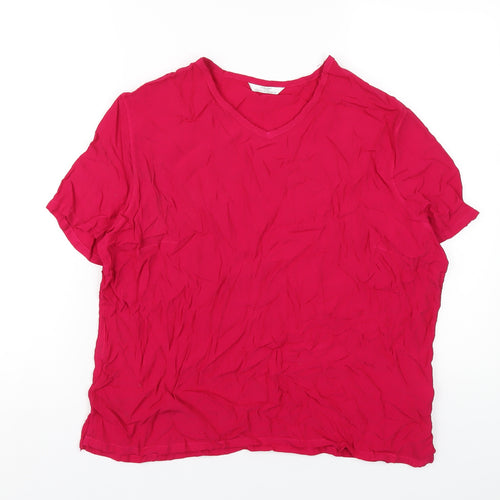 Marks and Spencer Womens Pink Viscose Basic T-Shirt Size 12 V-Neck