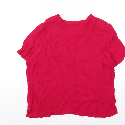 Marks and Spencer Womens Pink Viscose Basic T-Shirt Size 12 V-Neck