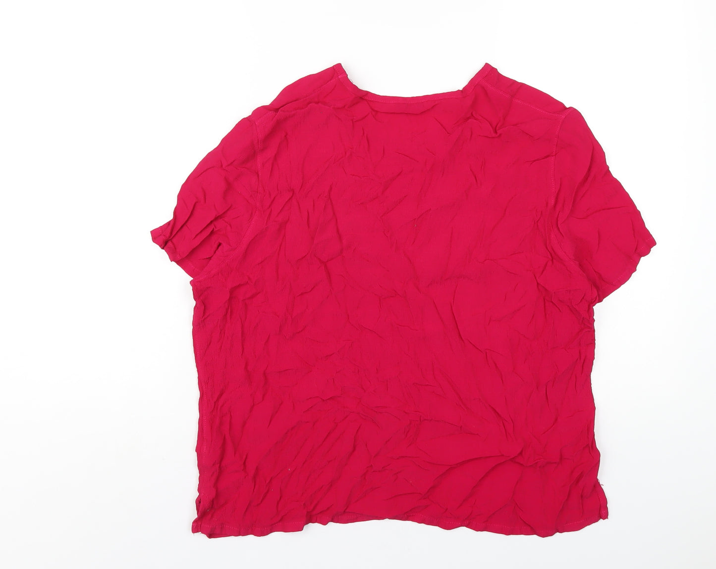 Marks and Spencer Womens Pink Viscose Basic T-Shirt Size 12 V-Neck