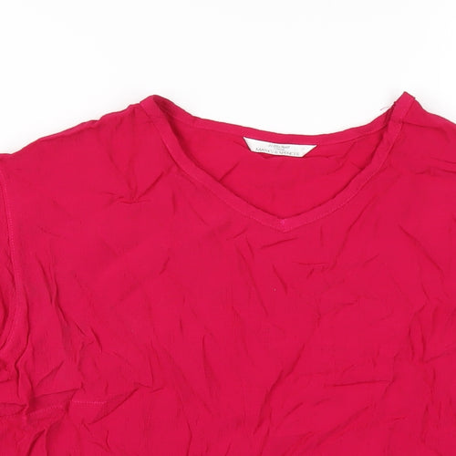 Marks and Spencer Womens Pink Viscose Basic T-Shirt Size 12 V-Neck