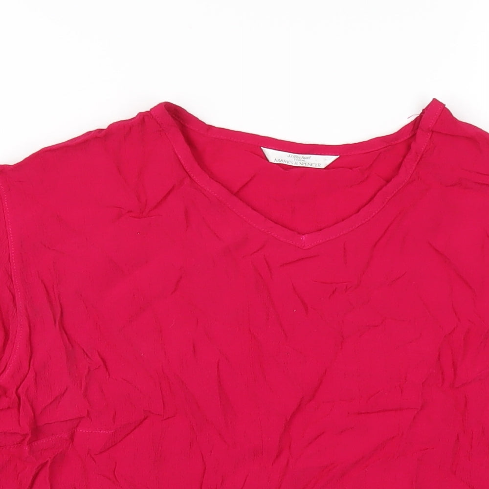Marks and Spencer Womens Pink Viscose Basic T-Shirt Size 12 V-Neck