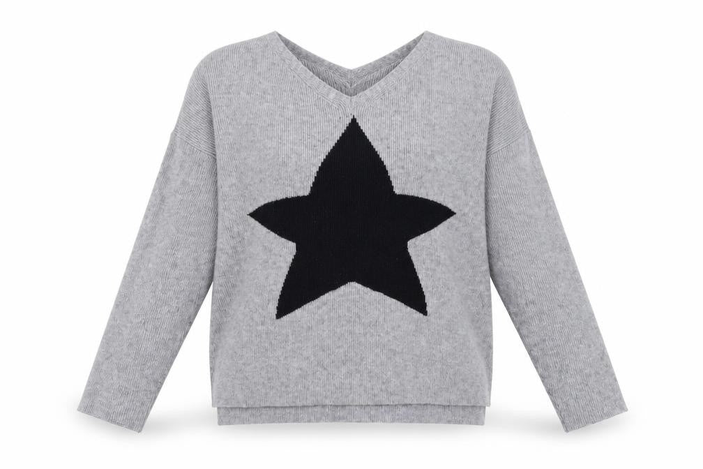 Senes Womens Grey V-Neck Wool Pullover Jumper Size S