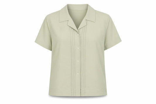 Front view of Berkertex women’s green polyester basic button-up, size UK 16, collared