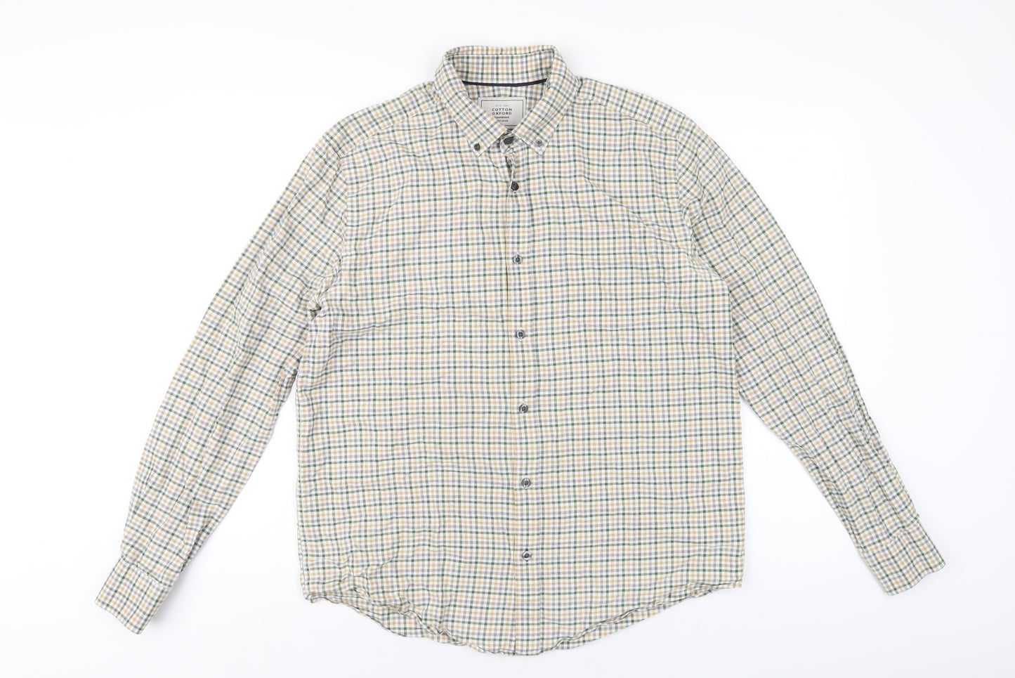John Lewis Mens Multicoloured Check Cotton Button-Up Size M Collared Button