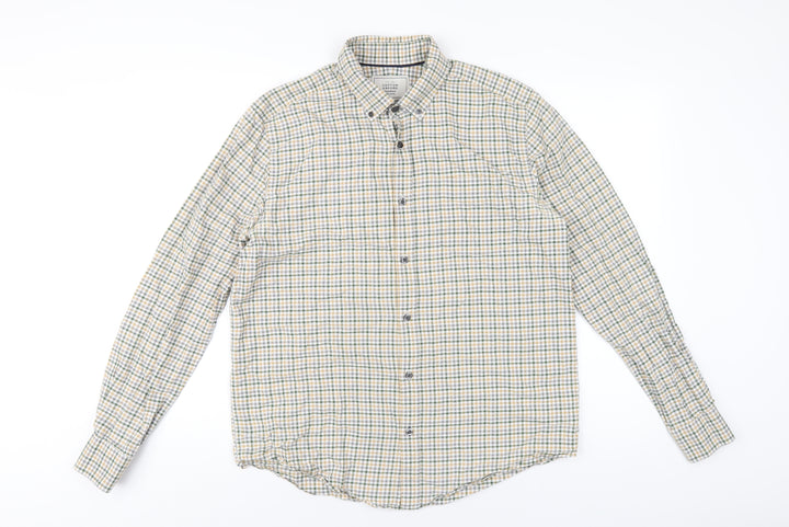 John Lewis Mens Multicoloured Check Cotton Button-Up Size M Collared Button