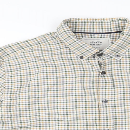 John Lewis Mens Multicoloured Check Cotton Button-Up Size M Collared Button
