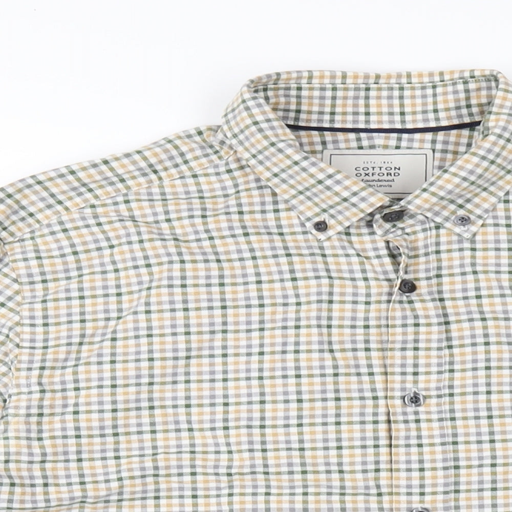 John Lewis Mens Multicoloured Check Cotton Button-Up Size M Collared Button