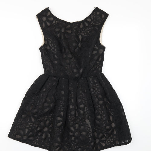 Topshop Womens Black Nylon A-Line Size 8 Round Neck Zip