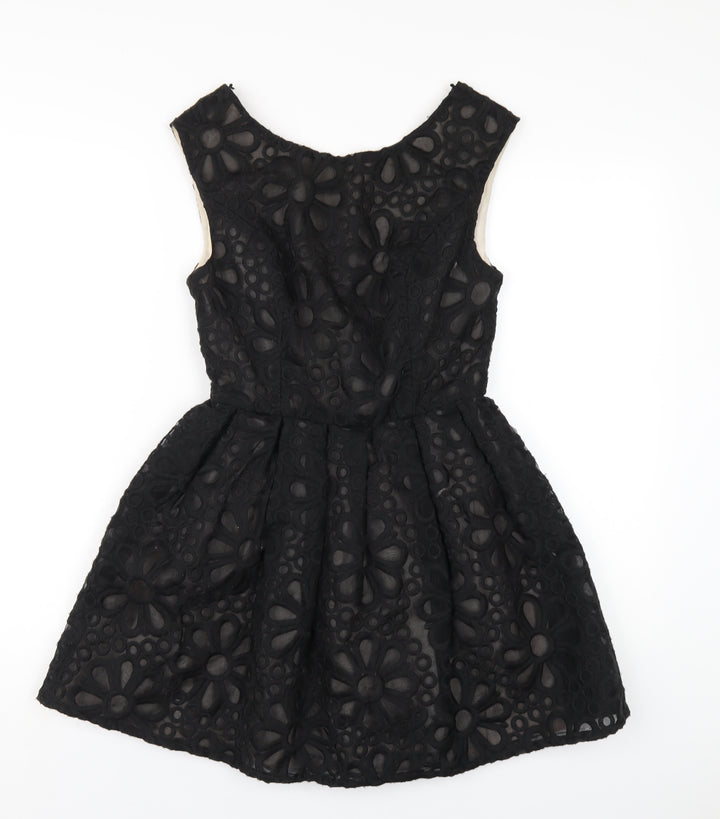 Topshop Womens Black Nylon A-Line Size 8 Round Neck Zip