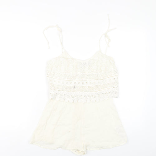 Topshop Womens Ivory Cotton Playsuit One-Piece Size 8 Pullover