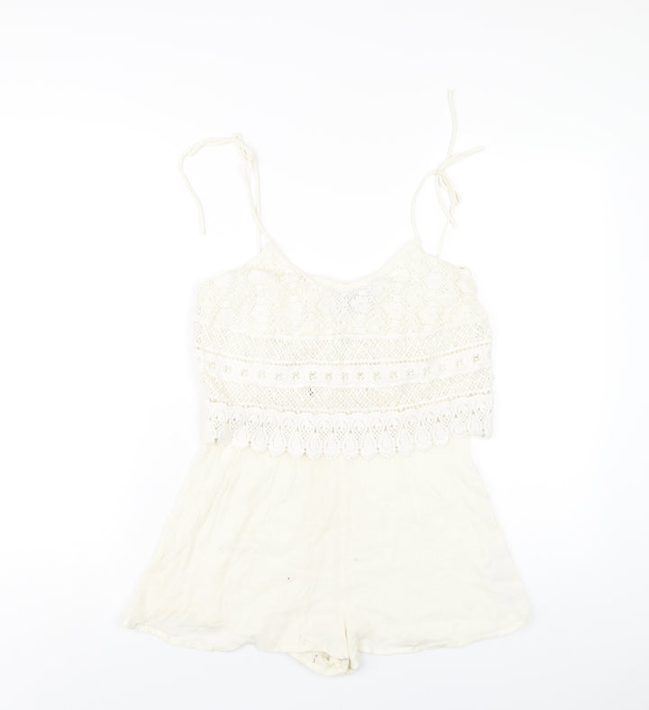 Topshop Womens Ivory Cotton Playsuit One-Piece Size 8 Pullover