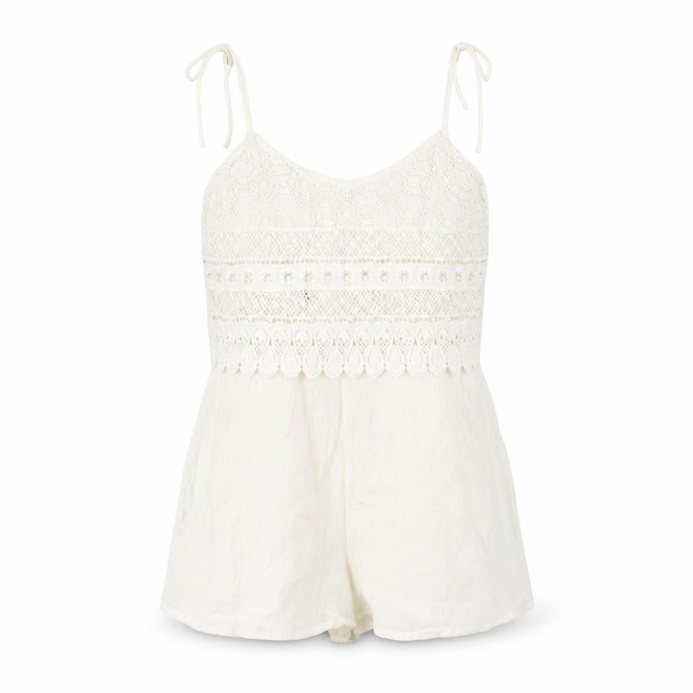 Front view of Topshop women’s ivory cotton playsuit one-piece, size UK 8, pullover