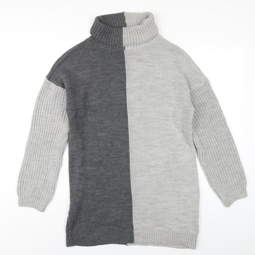 PRETTYLITTLETHING Womens Grey Acrylic Jumper Dress Size S Roll Neck Pullover