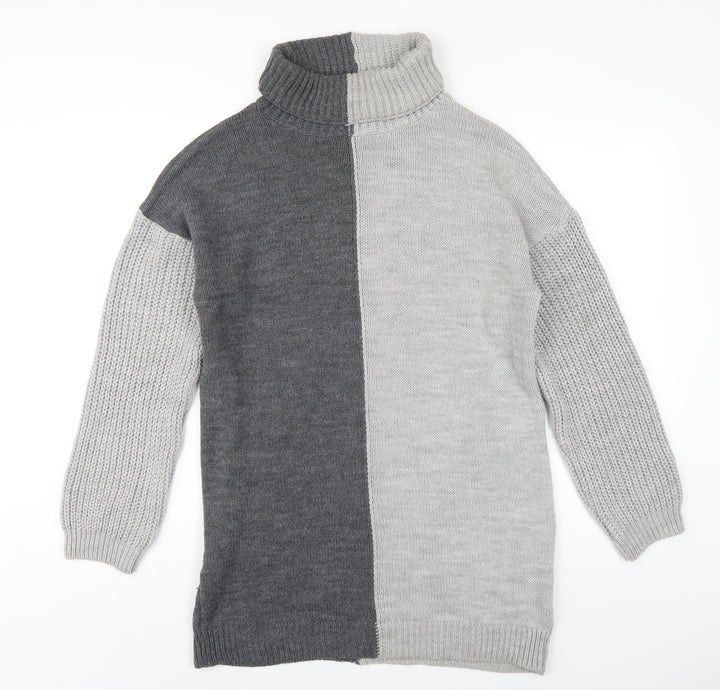PRETTYLITTLETHING Womens Grey Acrylic Jumper Dress Size S Roll Neck Pullover