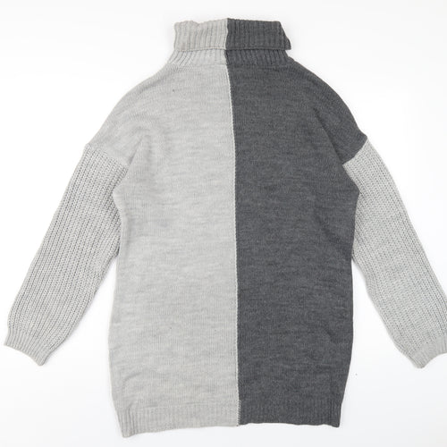 PRETTYLITTLETHING Womens Grey Acrylic Jumper Dress Size S Roll Neck Pullover
