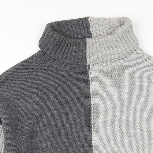 PRETTYLITTLETHING Womens Grey Acrylic Jumper Dress Size S Roll Neck Pullover