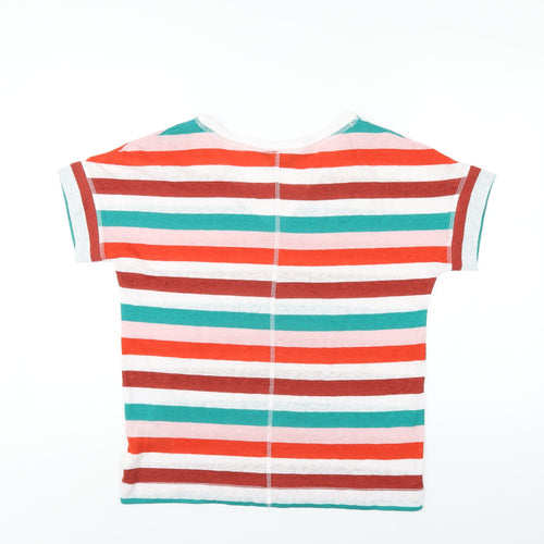 Marks and Spencer Womens Multicoloured Striped Linen Basic T-Shirt Size 8 V-Neck
