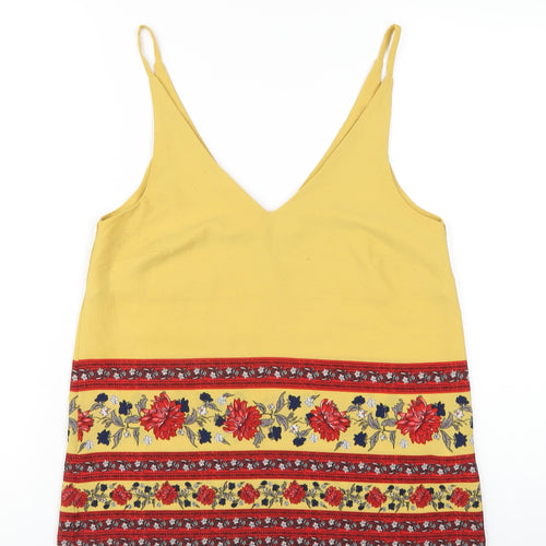New Look Womens Yellow Geometric Polyester Camisole T-Shirt Size 8 V-Neck