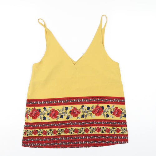 New Look Womens Yellow Geometric Polyester Camisole T-Shirt Size 8 V-Neck
