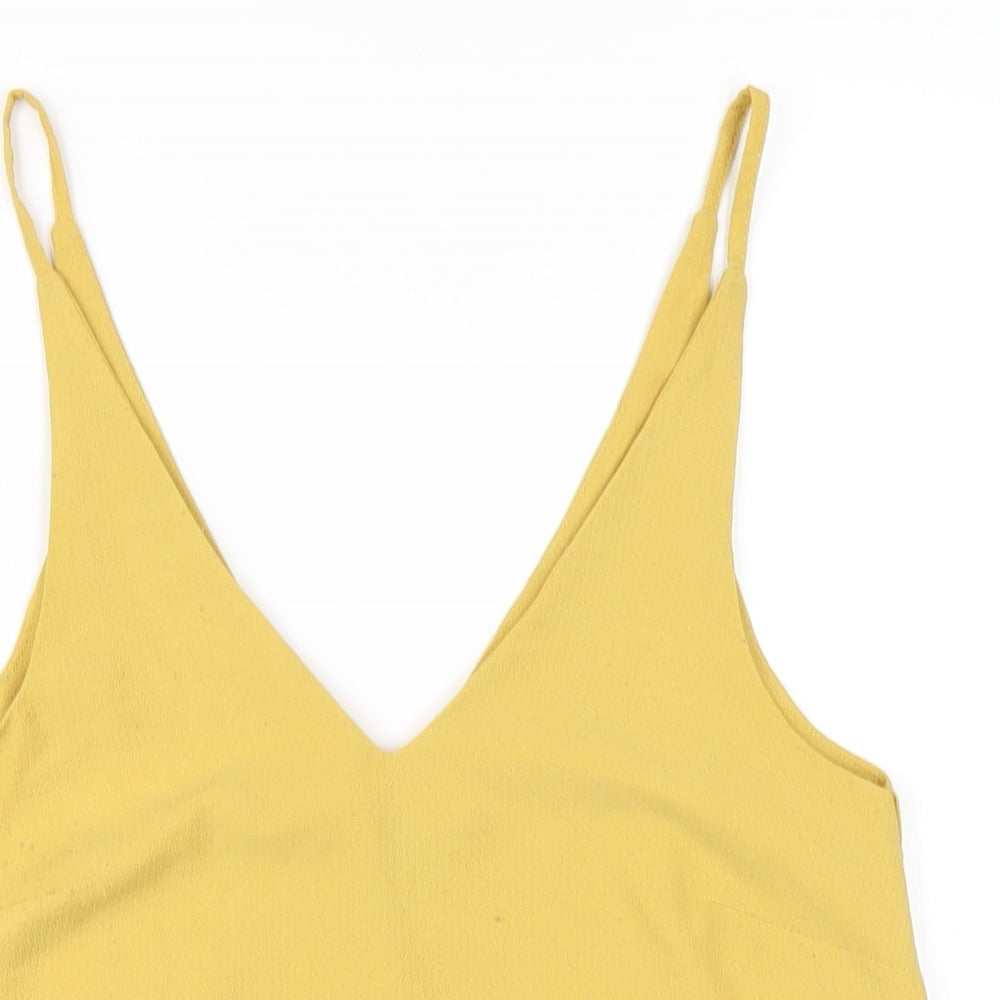 New Look Womens Yellow Geometric Polyester Camisole T-Shirt Size 8 V-Neck