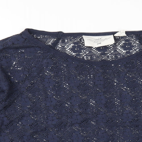H&M Womens Blue Cotton Basic T-Shirt Size M Round Neck