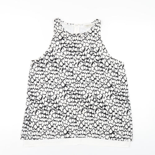 Dalia Womens White Geometric Polyester Basic Tank Size S Round Neck