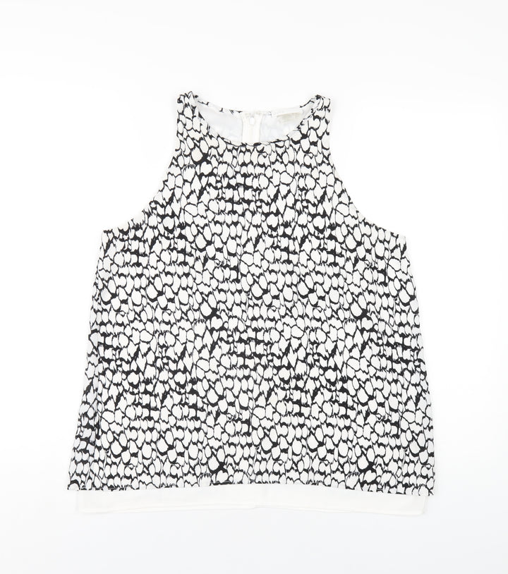 Dalia Womens White Geometric Polyester Basic Tank Size S Round Neck