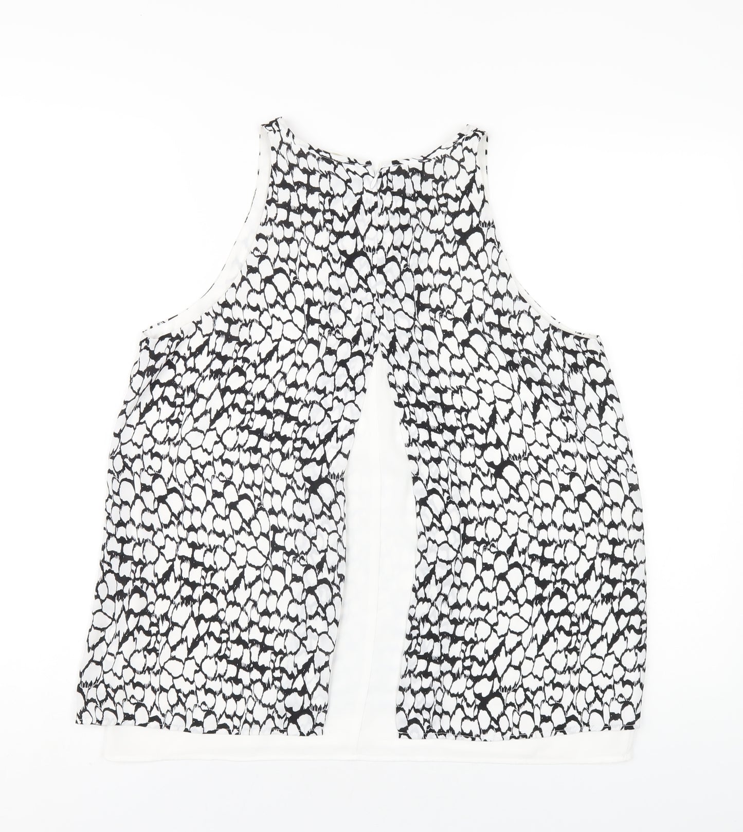 Dalia Womens White Geometric Polyester Basic Tank Size S Round Neck