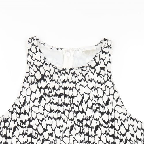 Dalia Womens White Geometric Polyester Basic Tank Size S Round Neck