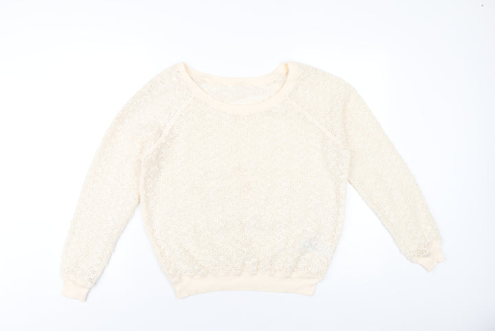 New Look Womens Beige Crew Neck Polyester Pullover Jumper Size M