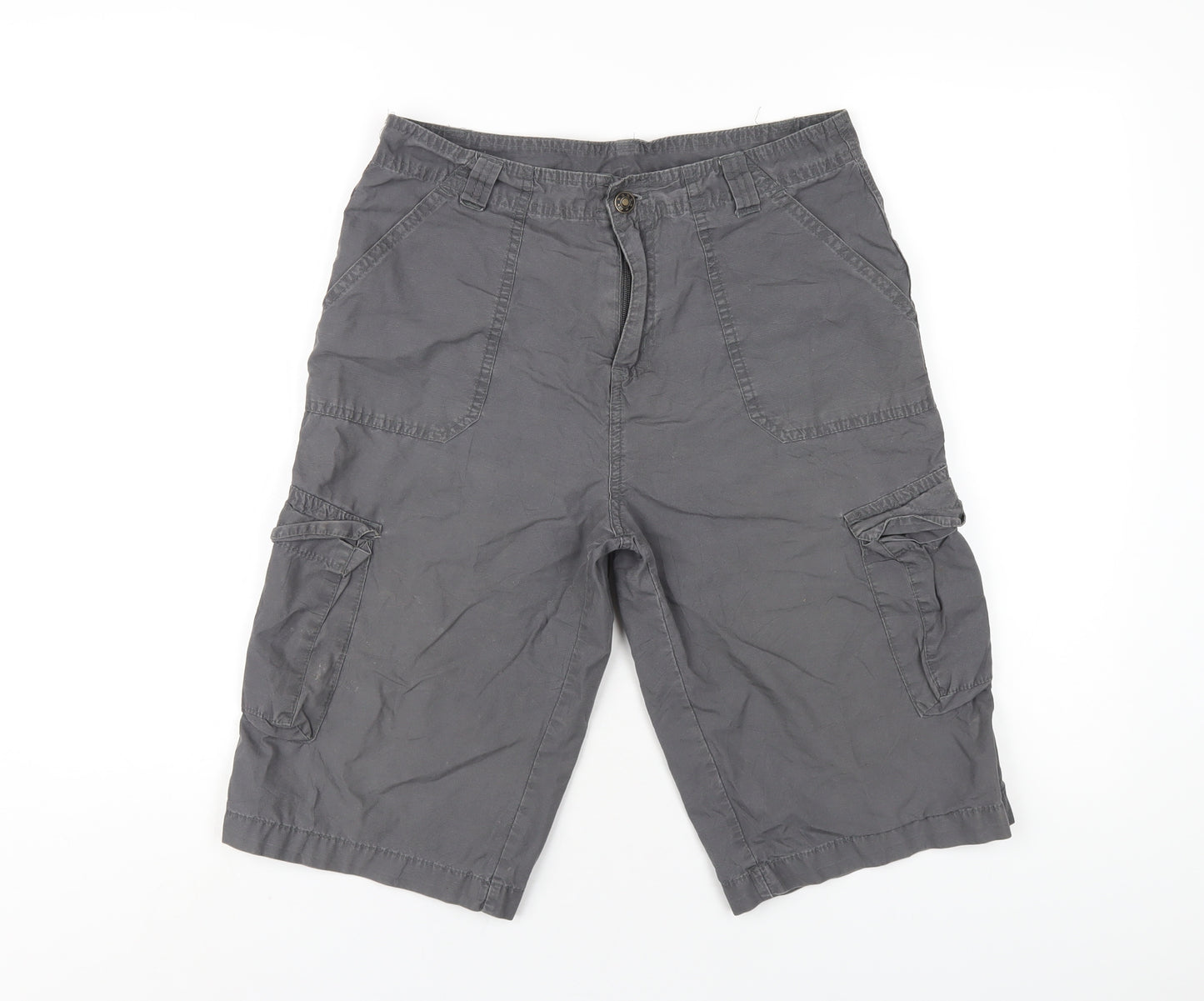 Urban Outlaws Boys Grey Cotton Bermuda Shorts Size 11-12 Years L14 in Regular Zip