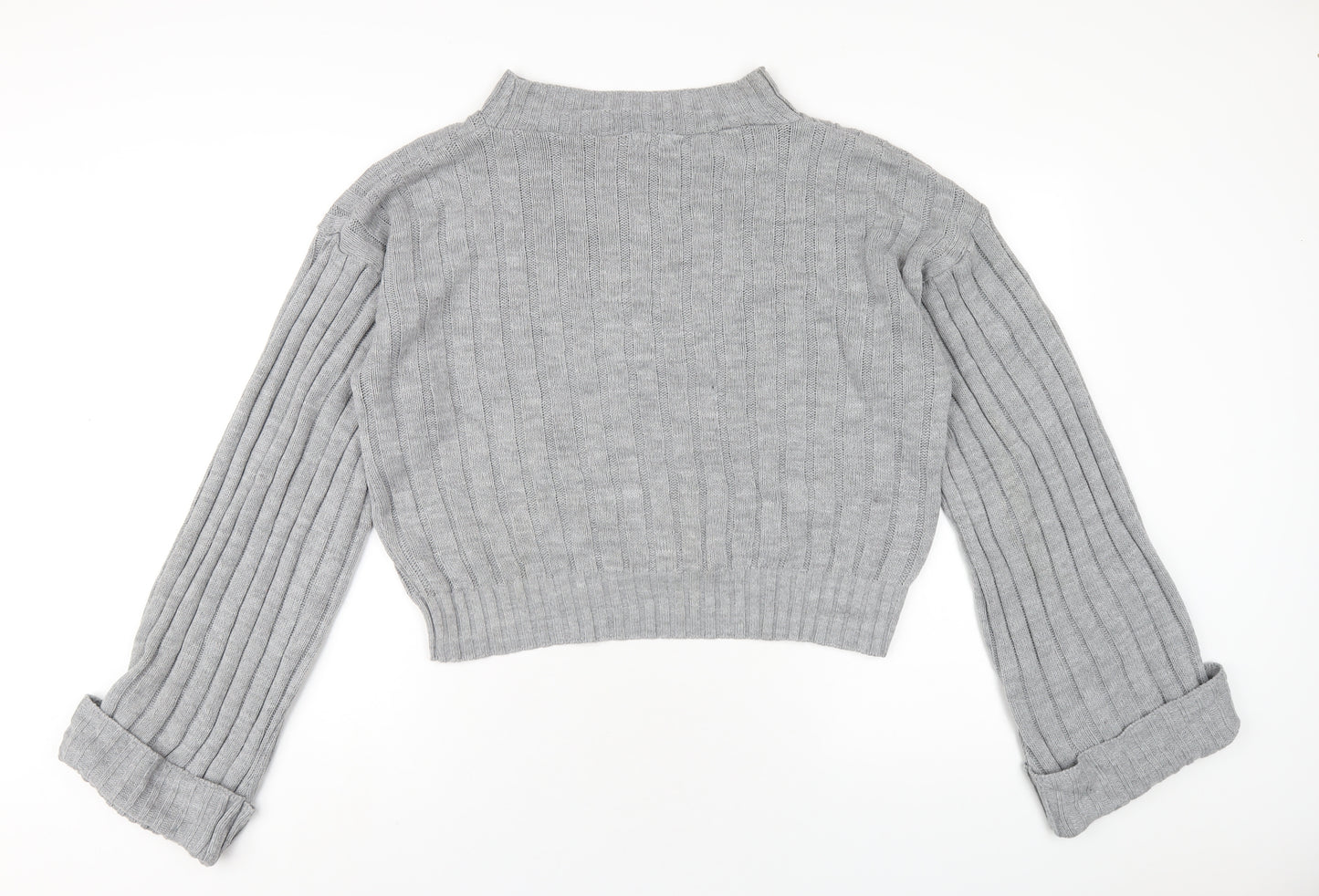 Boohoo Womens Grey Boat Neck Acrylic Pullover Jumper Size 12