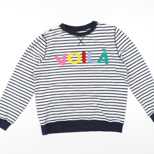 M&Co Womens Blue Striped Polyester Pullover Sweatshirt Size 8 Pullover