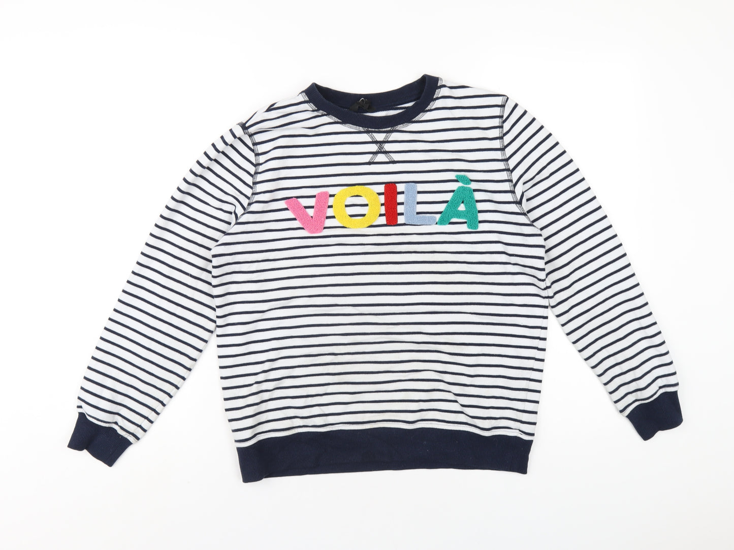 M&Co Womens Blue Striped Polyester Pullover Sweatshirt Size 8 Pullover