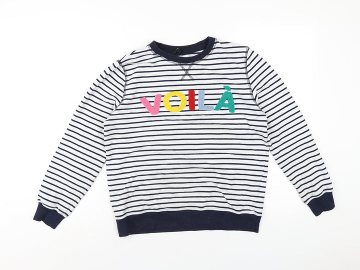 M&Co Womens Blue Striped Polyester Pullover Sweatshirt Size 8 Pullover