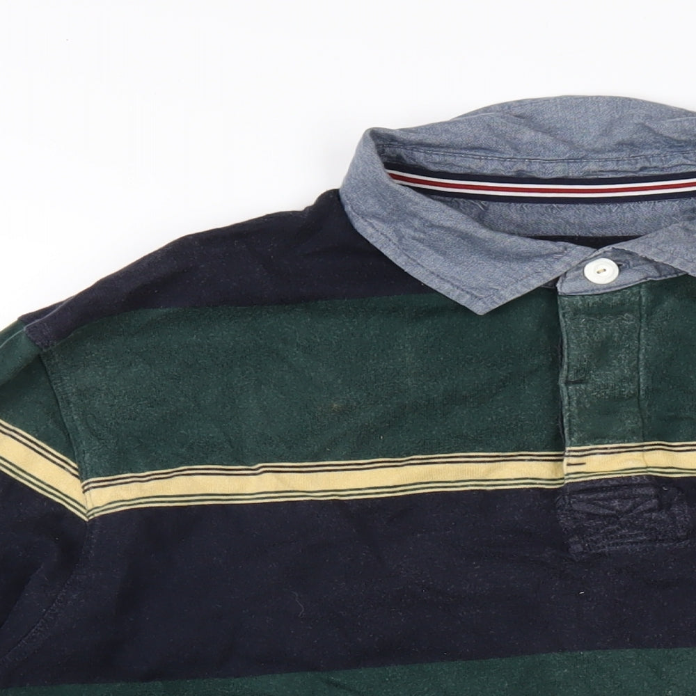 Maine Mens Multicoloured Striped Cotton Polo Size L Collared Button