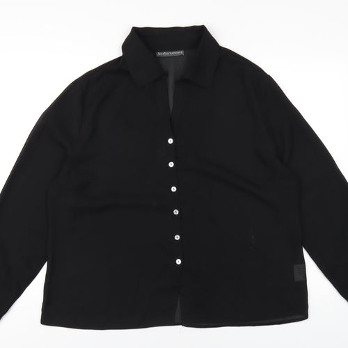 Jessica Holbrook Womens Black Polyester Basic Button-Up Size XL Collared
