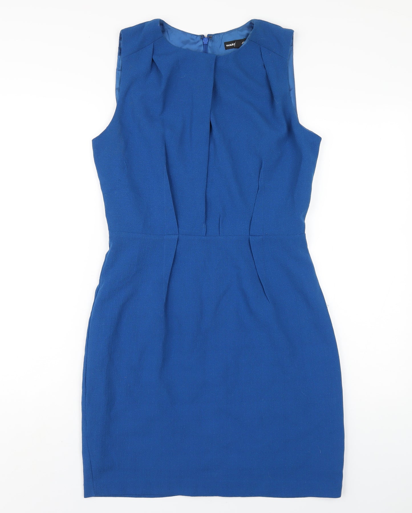 Warehouse Womens Blue Polyester Pencil Dress Size 12 Round Neck Zip