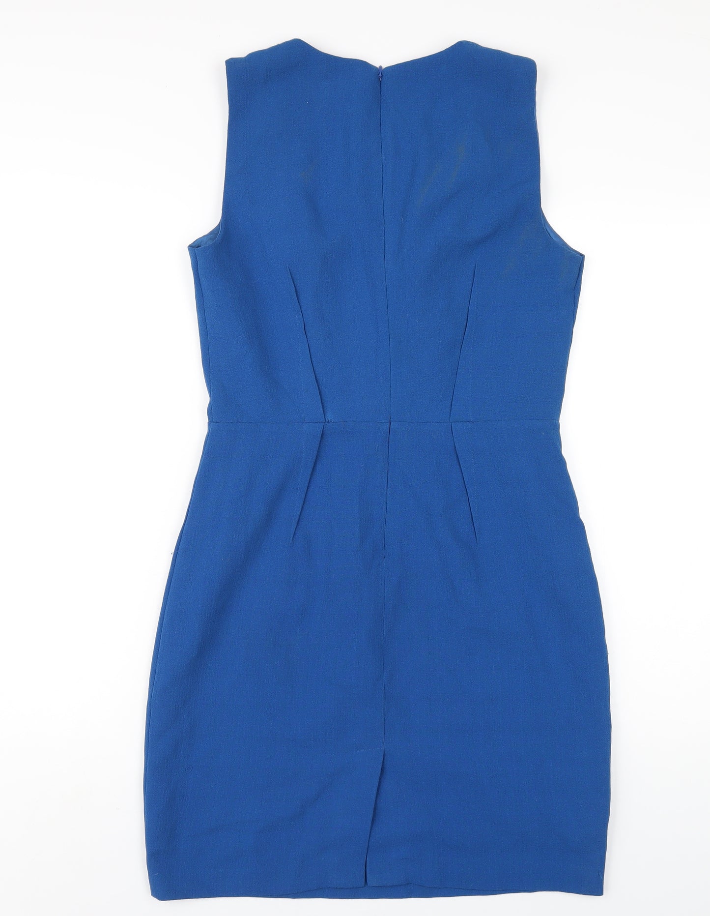 Warehouse Womens Blue Polyester Pencil Dress Size 12 Round Neck Zip