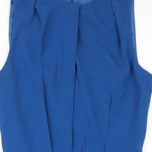 Warehouse Womens Blue Polyester Pencil Dress Size 12 Round Neck Zip