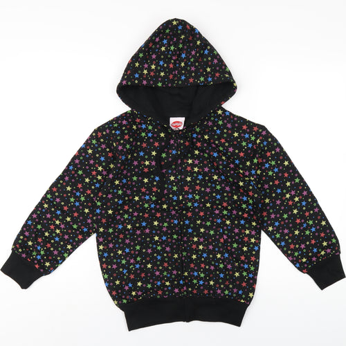 Bubbles Girls Black Geometric Cotton Full Zip Hoodie Size 8 Years Zip