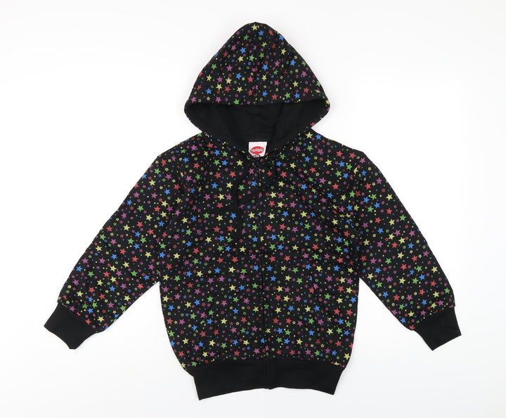 Bubbles Girls Black Geometric Cotton Full Zip Hoodie Size 8 Years Zip