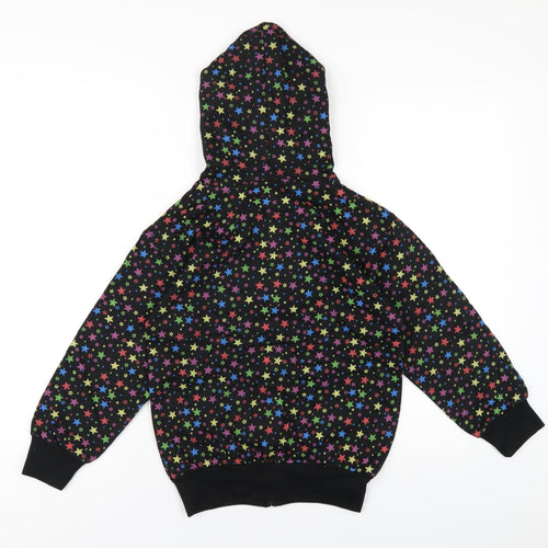 Bubbles Girls Black Geometric Cotton Full Zip Hoodie Size 8 Years Zip