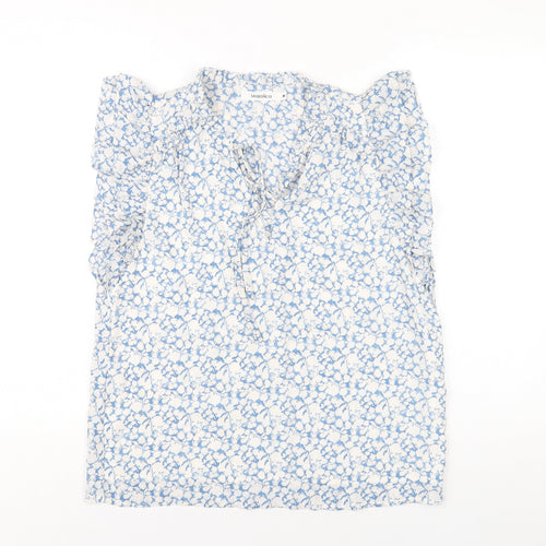 Majolica Womens Blue Geometric Polyester Basic Blouse Size M V-Neck