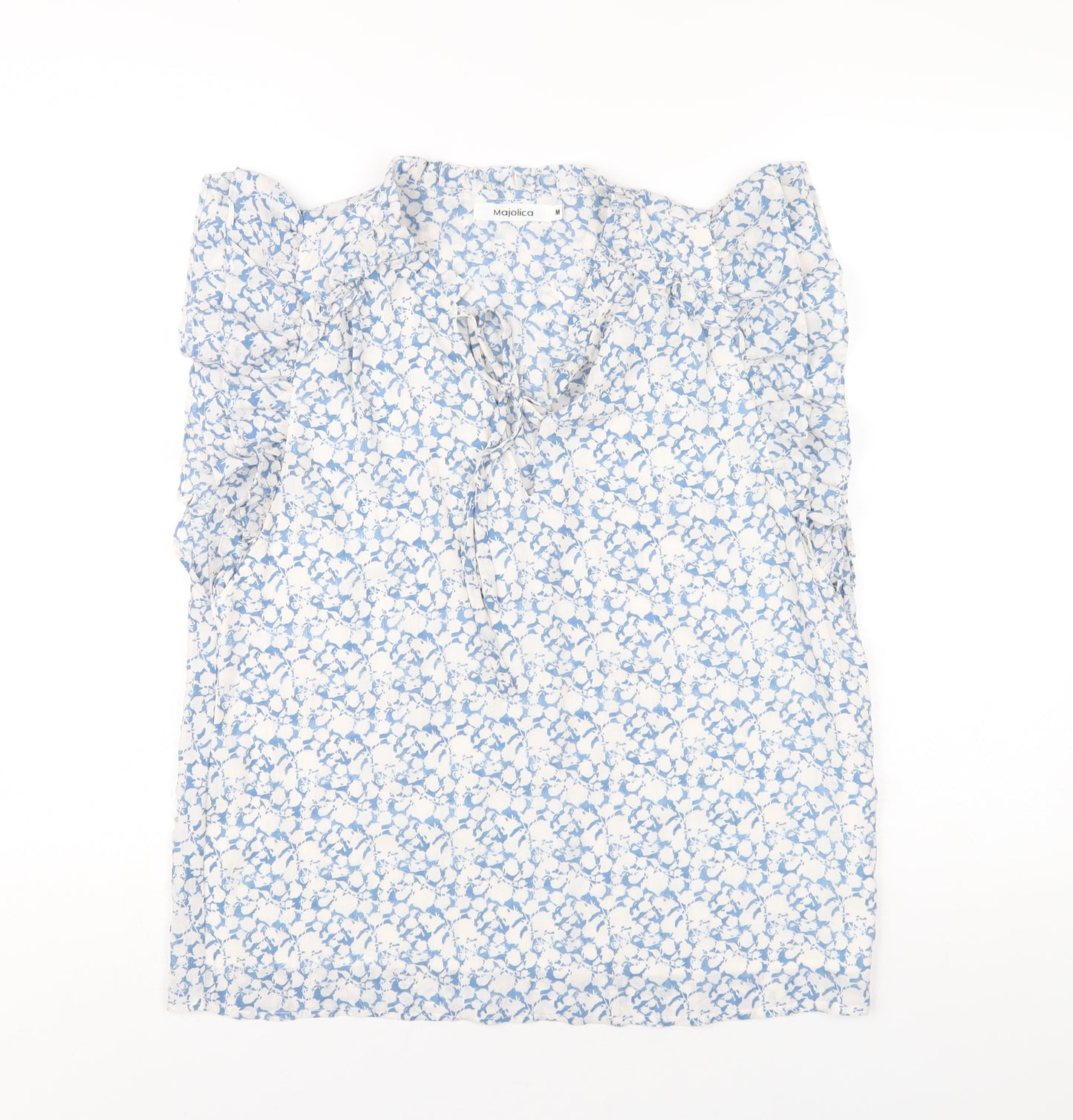 Majolica Womens Blue Geometric Polyester Basic Blouse Size M V-Neck