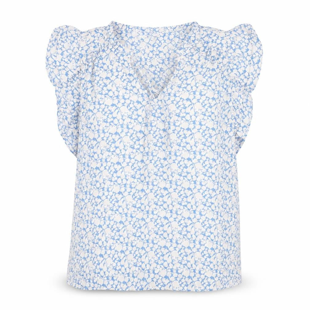 Majolica Womens Blue Geometric Polyester Basic Blouse Size M V-Neck