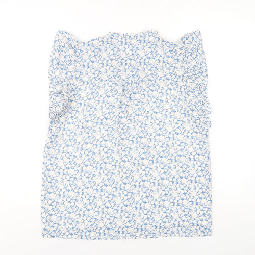 Majolica Womens Blue Geometric Polyester Basic Blouse Size M V-Neck