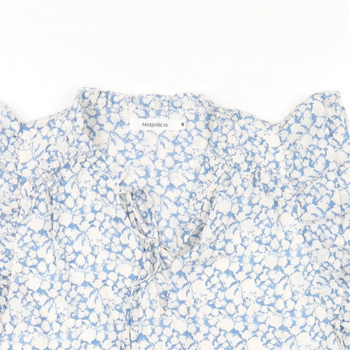 Majolica Womens Blue Geometric Polyester Basic Blouse Size M V-Neck