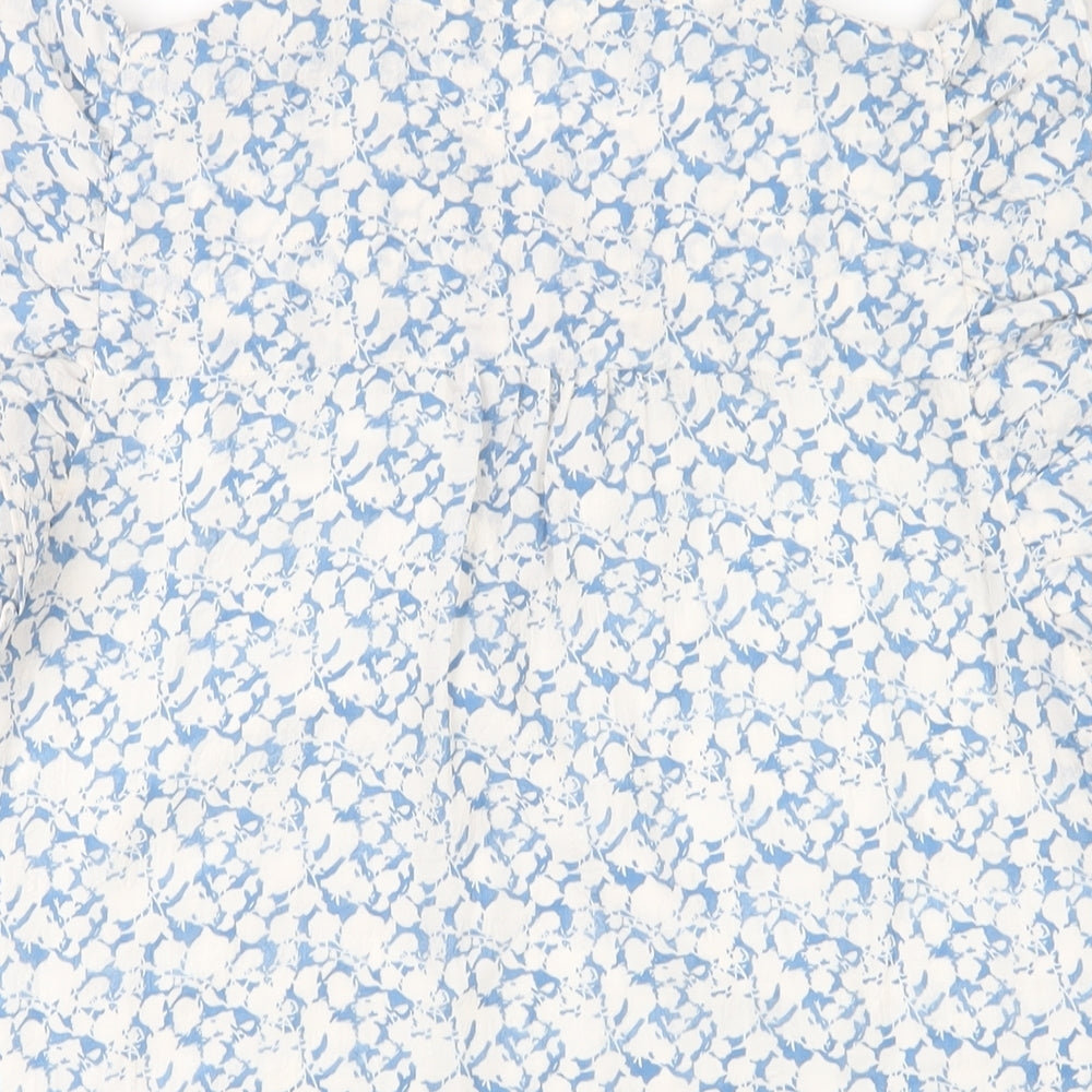 Majolica Womens Blue Geometric Polyester Basic Blouse Size M V-Neck