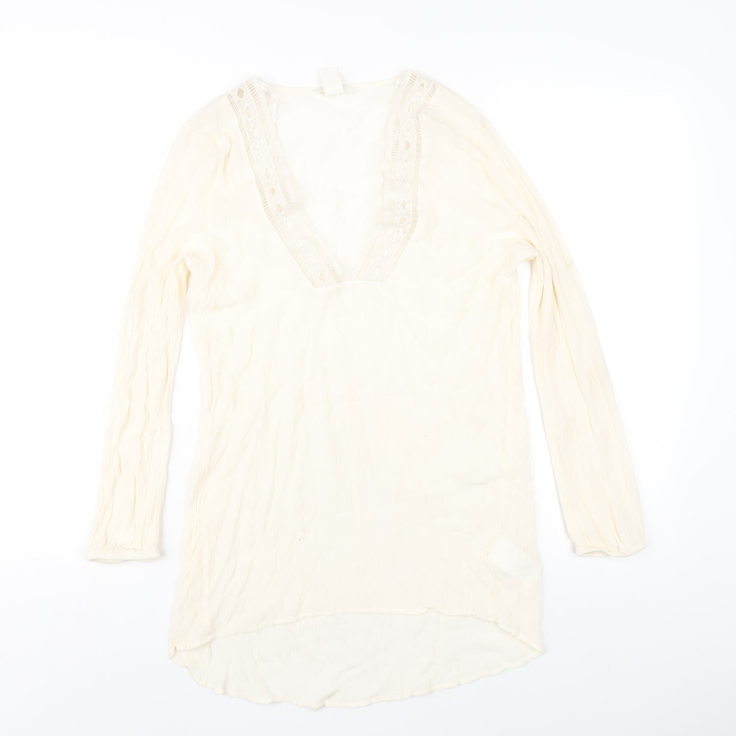 H&M Womens Ivory Viscose Basic T-Shirt Size 8 V-Neck
